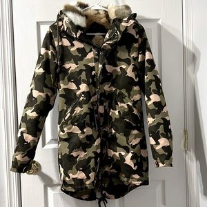 Women Warm Camo 3in1 Faux Fur Parka Jacket Size S